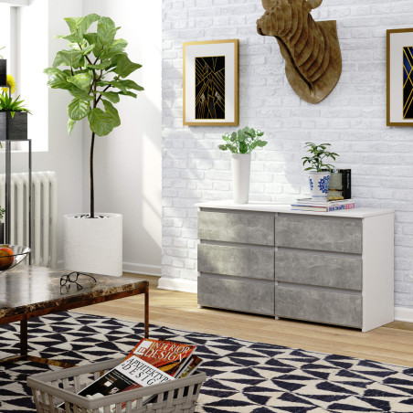 Komoda CL 100 cm 6 szuflad - biała beton wizualizacja salonu