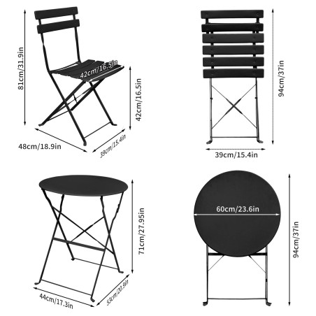 Zestaw balkonowy Orion stół + 2 krzesła czarny wymiary