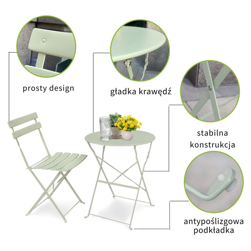 Zestaw balkonowy Orion stół + 2 krzesła zielony detale