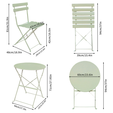 Zestaw balkonowy Orion stół + 2 krzesła zielony wymiary