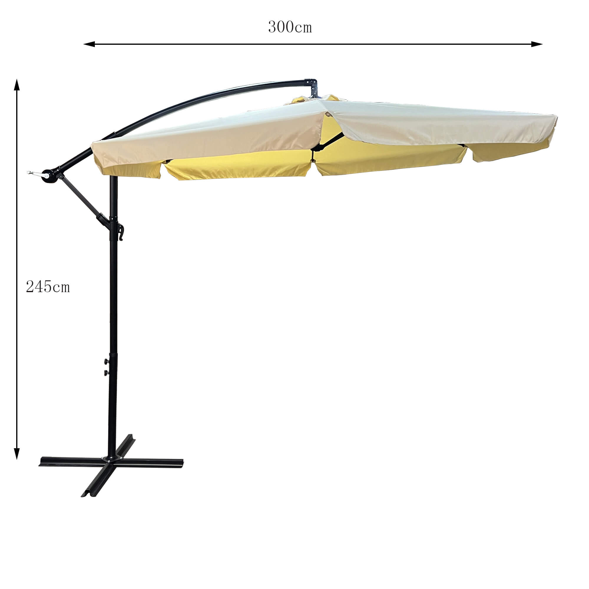 Wymiary 3D - Wodoodporny parasol ogrodowy i tarasowy CYNIA w kolorze beżowym waga 11,7 kg wymiary 300x300x245 cm - AKORD Fabryka Mebli