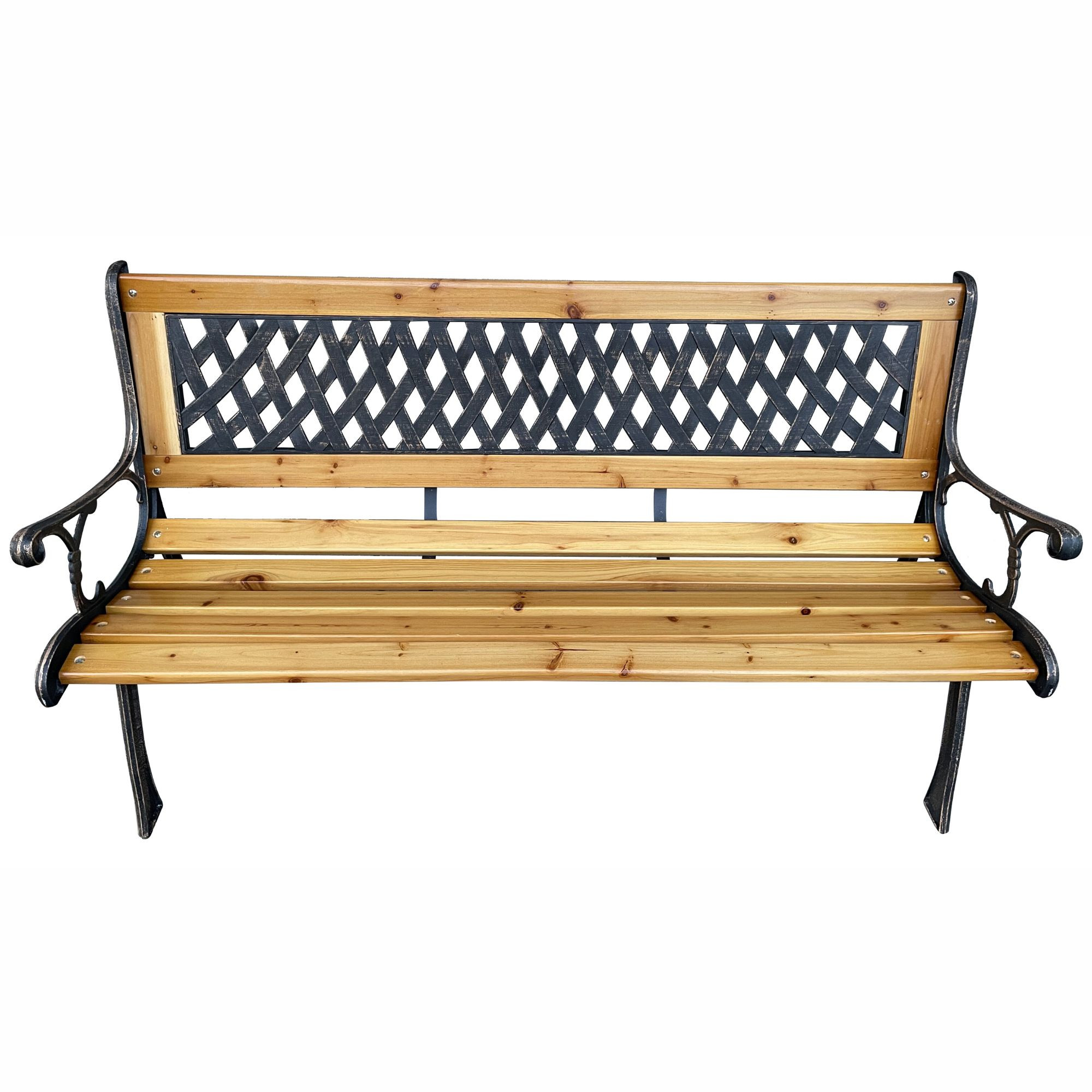Czarna ławka ogrodowa MIRT z lakierowanym drewnem i żeliwnymi nogami szerokość 127 cm - AKORD Fabryka Mebli