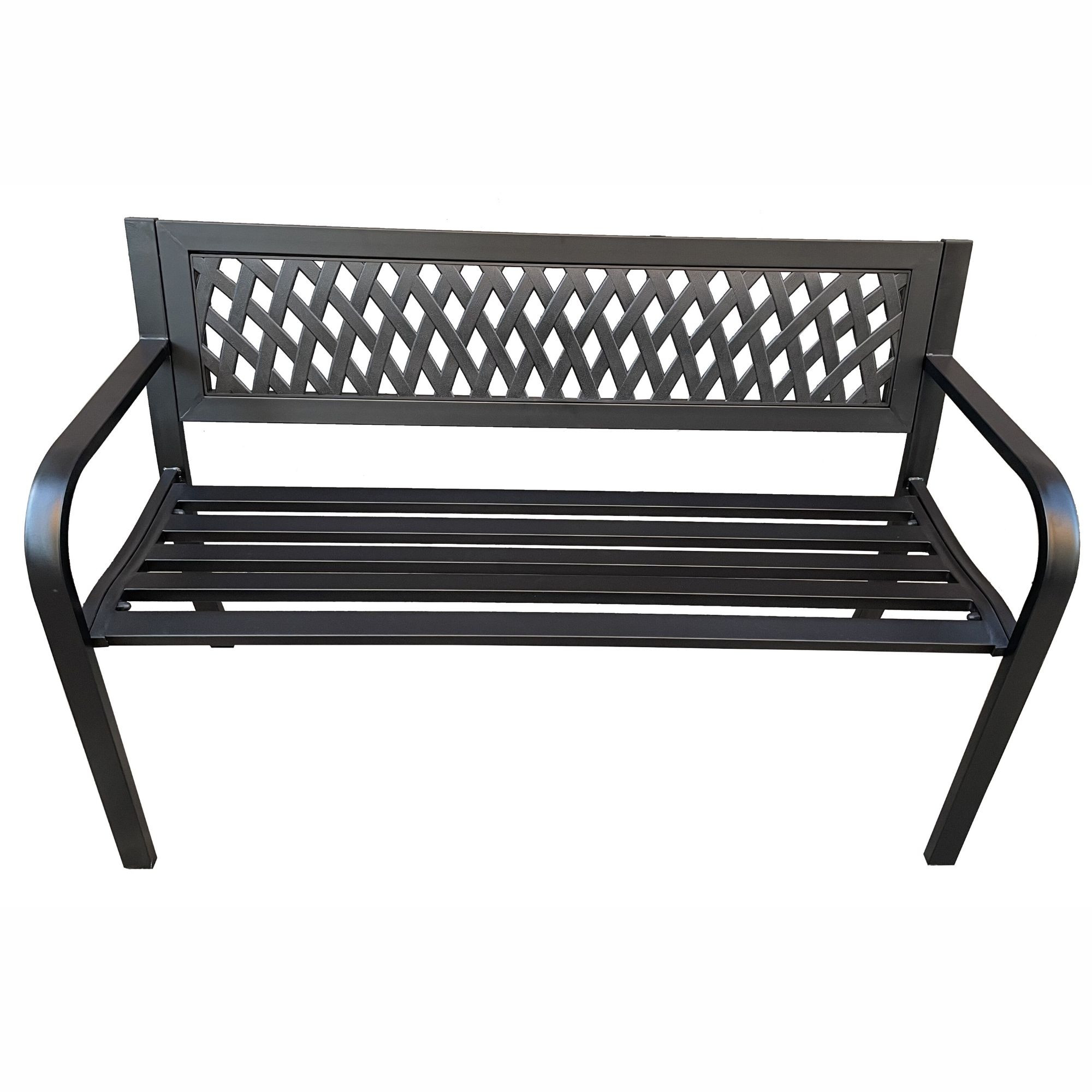 Czarna ławka ogrodowa KALIA ze stalowymi nogami szerokość 122 cm - AKORD Fabryka Mebli