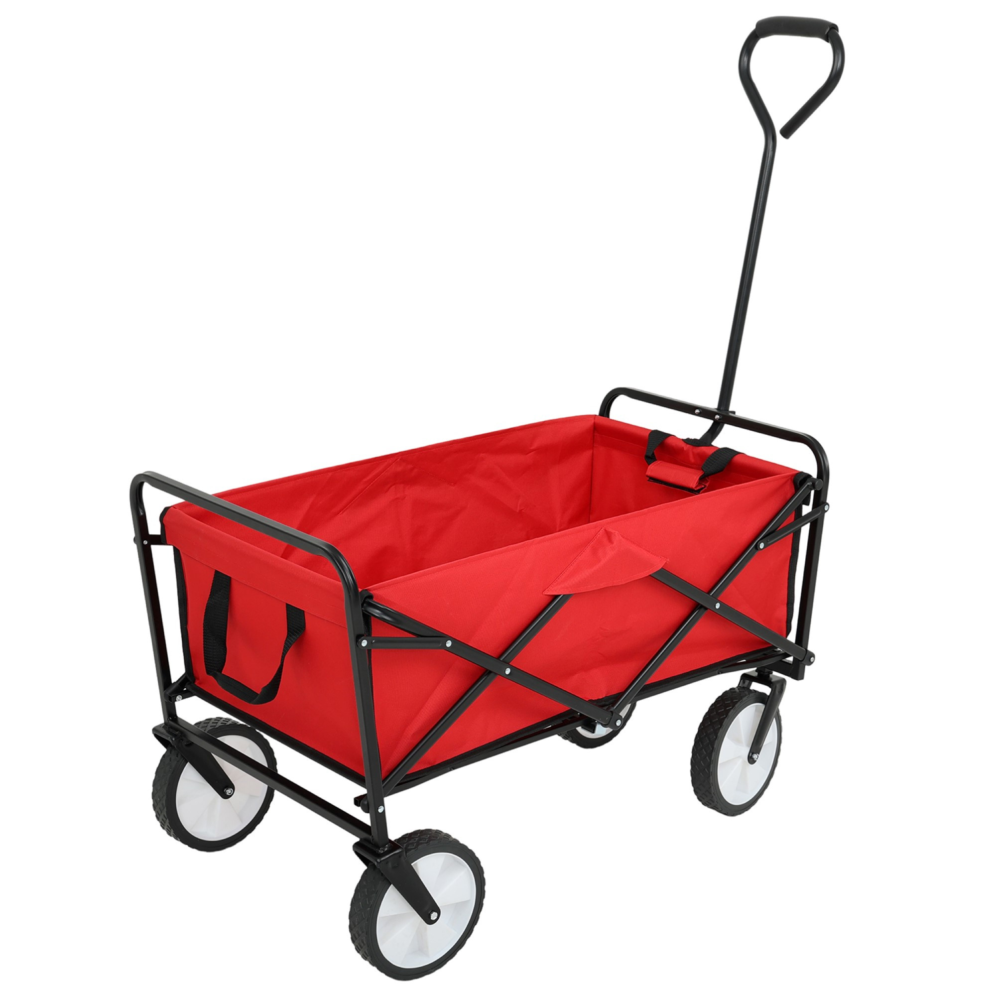 Składany wózek plażowy TYRS z plastikowymi kółkami maksymalny udźwig 110 kg w kolorze czerwonym - AKORD Fabryka Mebli