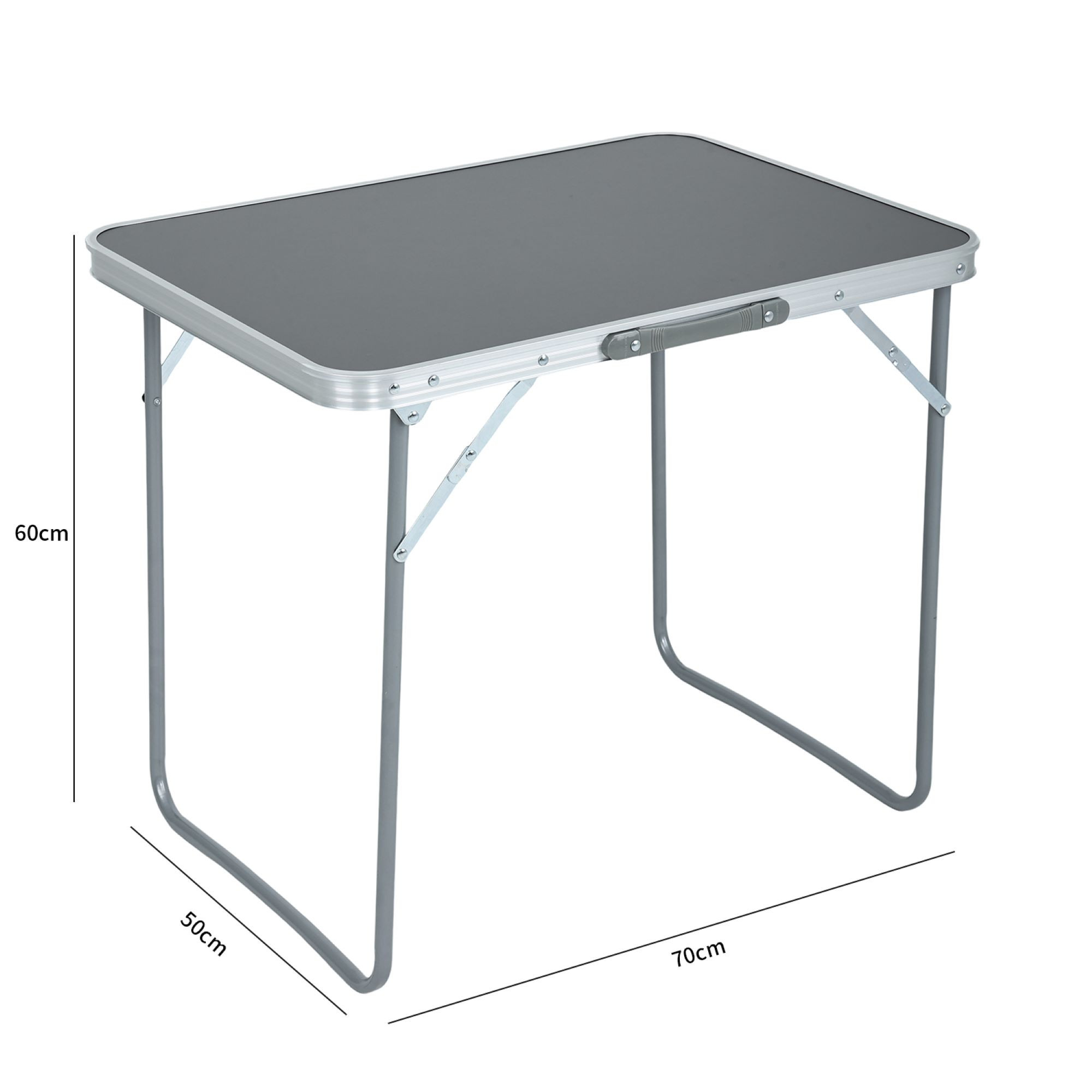 Wymiary 3D - Składany stolik kempingowy ARES z szarego aluminium wymiary 70x60x50 cm - AKORD Fabryka Mebli