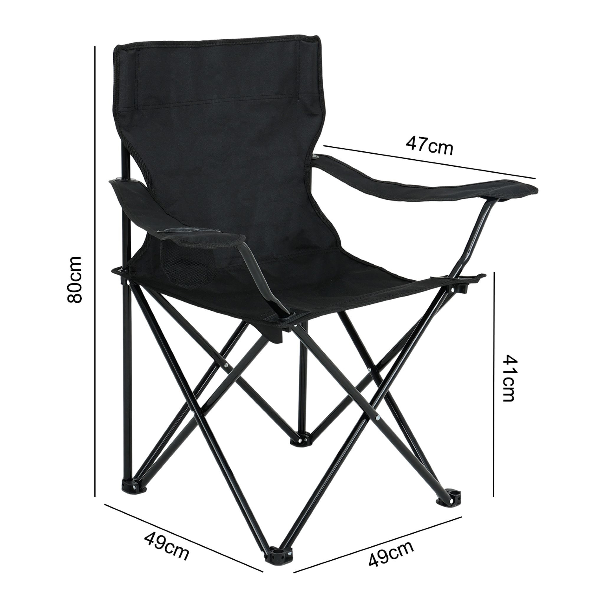Wymiary 3D - Zestaw 2 składanych krzeseł kempingowych ANTER w kolorze czarnym - AKORD Fabryka Mebli