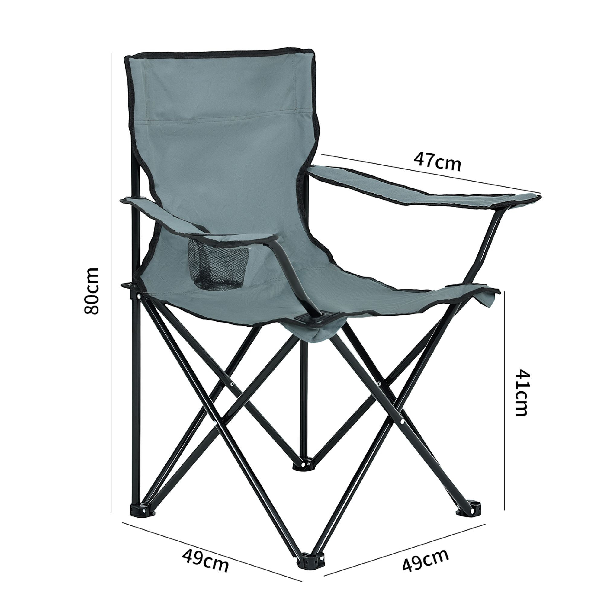 Wymiary 3D - Zestaw 2 składanych krzeseł kempingowych ANTER w kolorze szarym - AKORD Fabryka Mebli