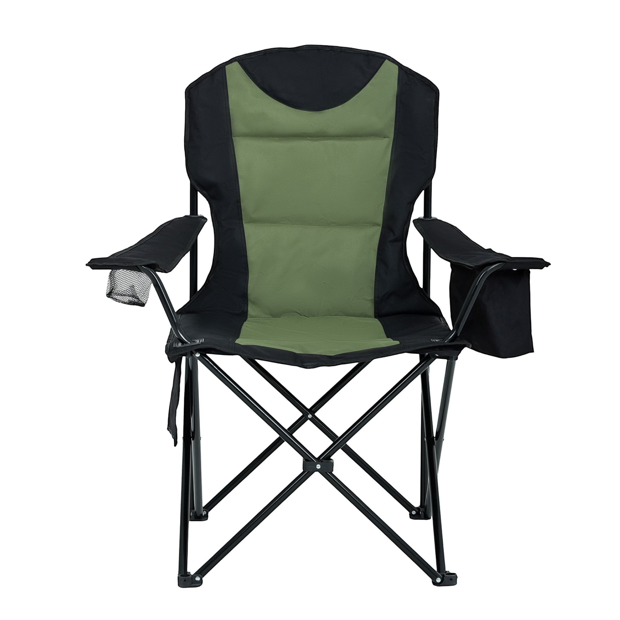 Wygodne krzesło kempingowe FOTYN z uchwytem na kubek i pojemnikiem chłodzącym w kolorze czarnym z zielonym - AKORD Fabryka Mebli