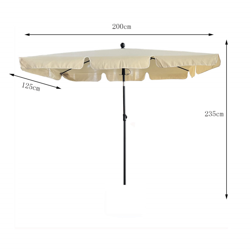 Wymiary 3D - Parasol ogrodowy FLOKS z ochroną UV beżowy waga 2,8 kg wymiary 200x123x235 cm - AKORD Fabryka Mebli