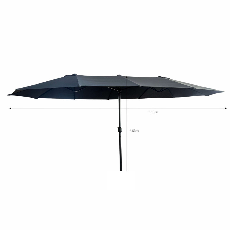 Wymiary 3D - Podwójny parasol ogrodowy TILIA w kolorze ciemnoszarym waga 12,3 kg wymiary 460x270x245 cm - AKORD Fabryka Mebli