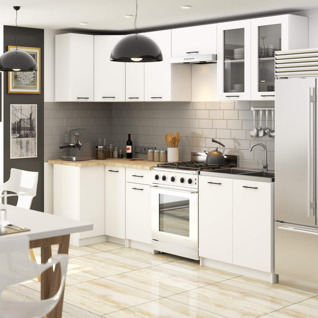 Meble AKORD - Zestaw kuchenny narożny OLIWIA 3.0m Biały 300 cm 11 drzwi 1 szuflada fronty kolor Biały mat 16 półek 300x46x203 cm - Producent mebli - tanie meble - 5907512212233