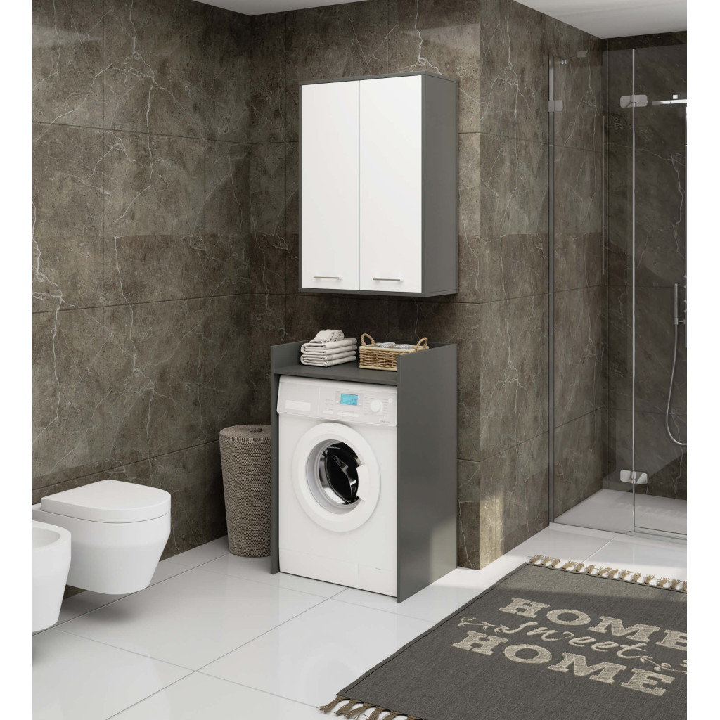 Meble AKORD - Szafka łazienkowa AKORD FIN Grafit Szary 64 cm 2 drzwi H934 kolor Biały mat 4 półki 64x30x94 cm - Producent mebli - tanie meble - 5901738165595
