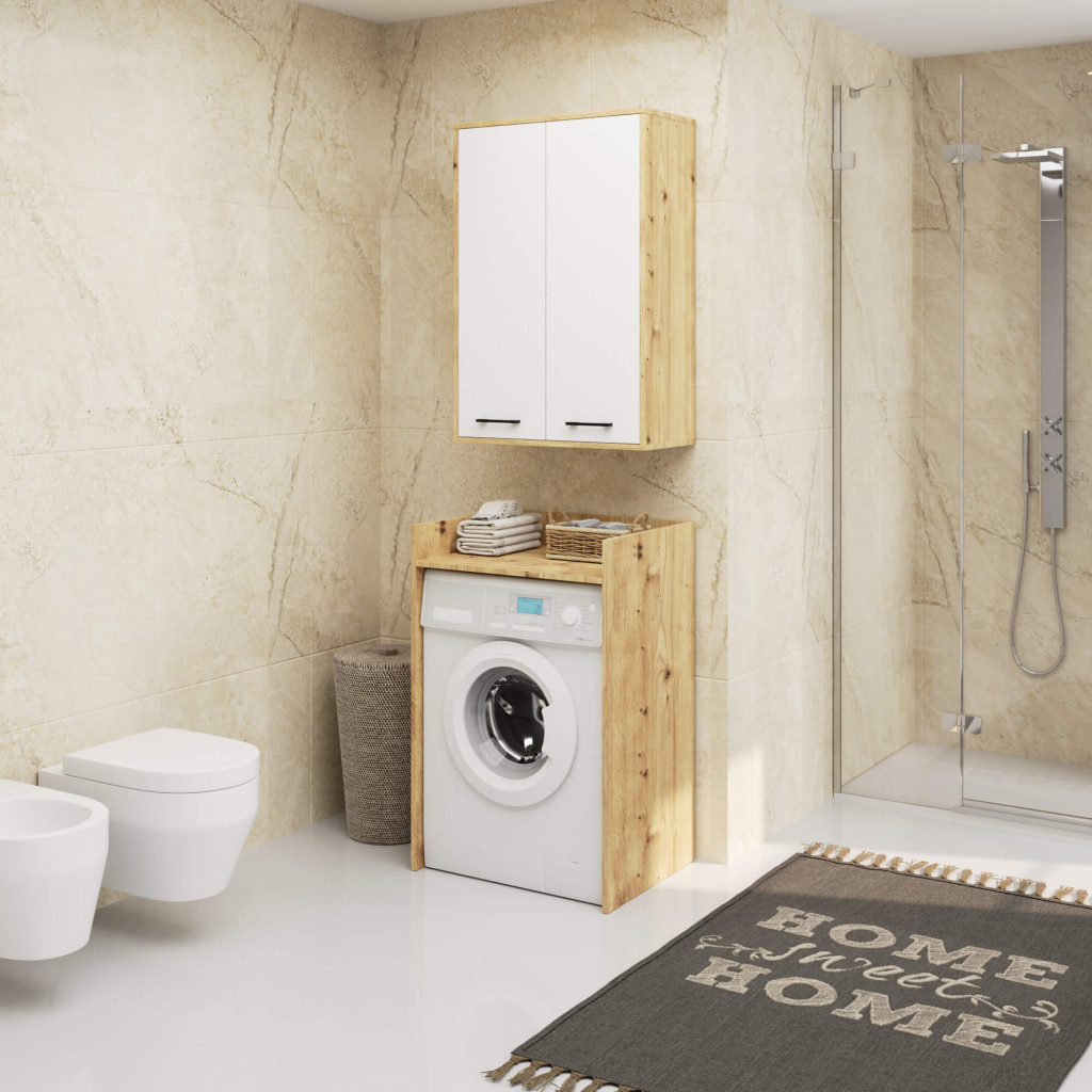 Meble AKORD - Szafka łazienkowa AKORD FIN Dąb Artisan 64 cm 2 drzwi H934 kolor Biały mat 4 półki 64x30x94 cm - Producent mebli - tanie meble - 5901738165595