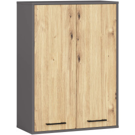 SZAFKA WISZĄCA 64 cm FIN 2 DRZWI GRAFIT SZARY / DĄB ARTISAN