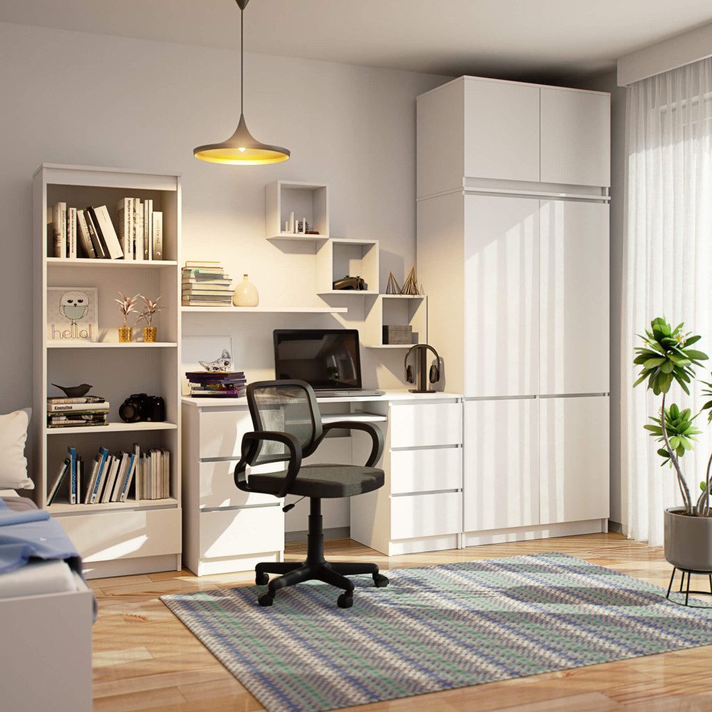 Meble AKORD - Szafa z nadstawką AKORD S90 Biała 90 cm 6 drzwi kolor Biały mat 6 półek 90x51x235 cm - Producent mebli - tanie meble