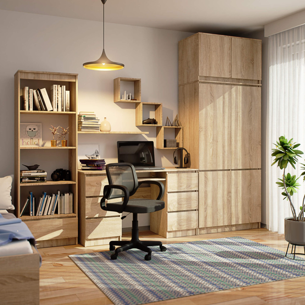 Meble AKORD - Szafa z nadstawką AKORD S90 Dąb Sonoma 90 cm 6 drzwi kolor Dąb Sonoma mat 6 półek 90x51x235 cm - Producent mebli - tanie meble