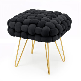 Pufa z plecioną tapicerką welurowa 38 cm DOTTY Czarna