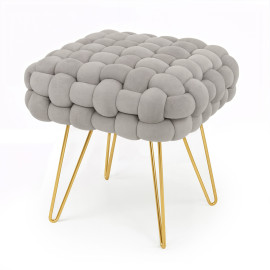 Pufa z plecioną tapicerką welurowa 38 cm DOTTY Jasny Szary