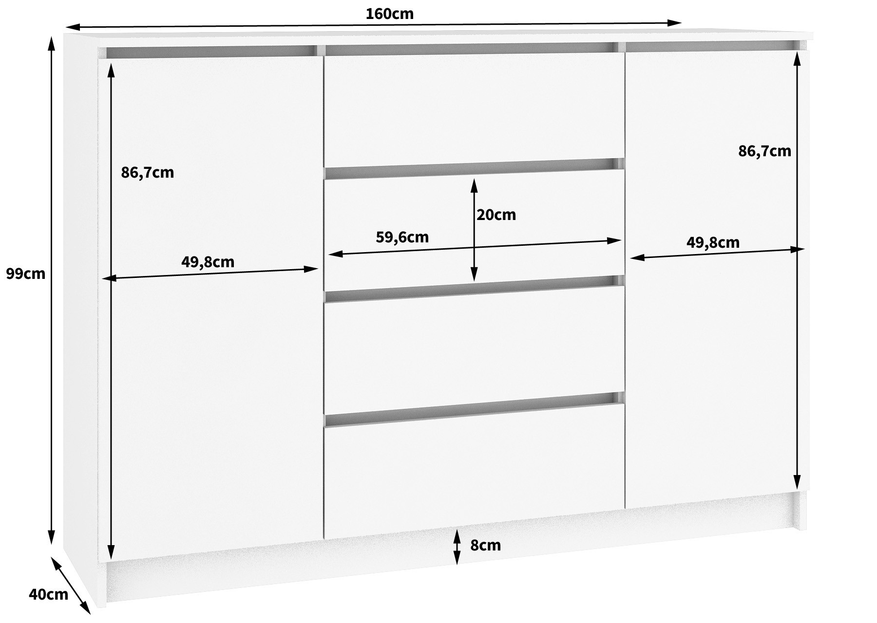 Meble AKORD - Komoda K160 Wenge 160 cm 2 drzwi 4 szuflady kolor Biały mat 4 półki 160x40x99 cm - Producent mebli - tanie meble - 5901738168473