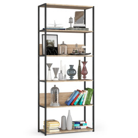 Regał industrialny metalowy 80 cm - czarny-dąb sonoma- 6 półek
