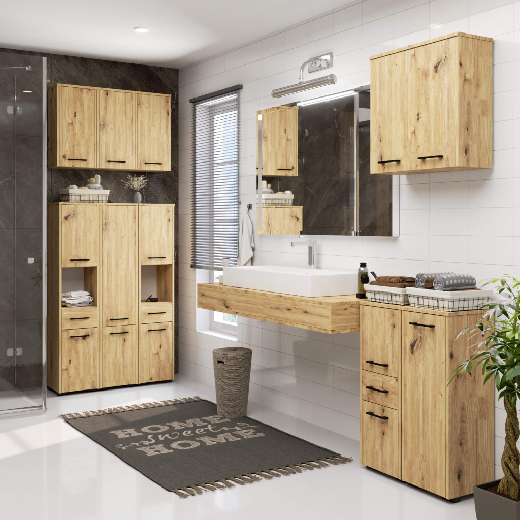 Meble AKORD - Szafka łazienkowa FIN Dąb Artisan 30 cm 1 drzwi kolor Dąb Artisan mat 2 półki 30x22,5x60 cm - Producent mebli - tanie meble - 5901738165694