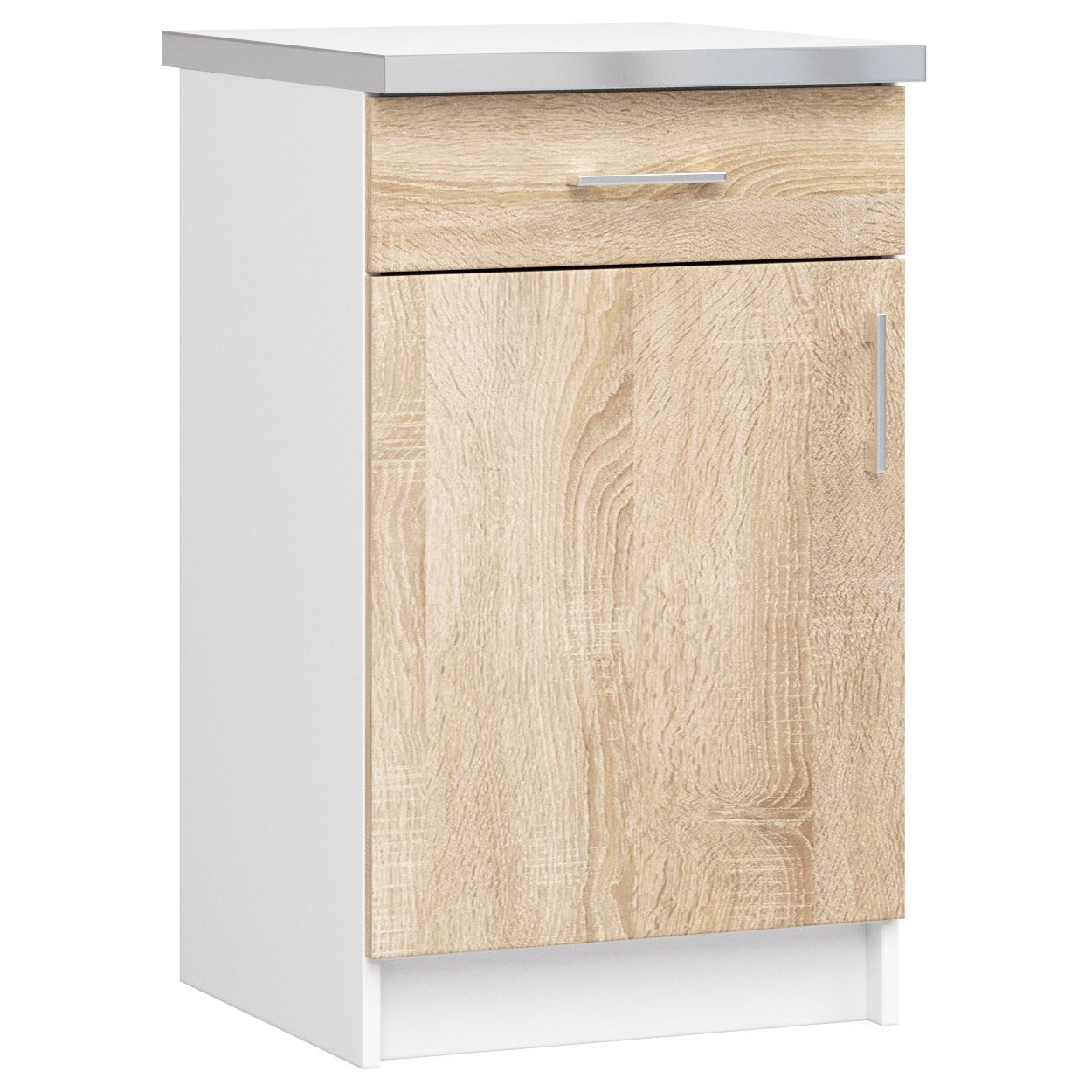 Niedriger Küchenschrank, Küchengarderobe, 50 cm, S50, Weiß Lima White /  Sonoma Oak 1 Regale 1 Schubladen 1 Türen1