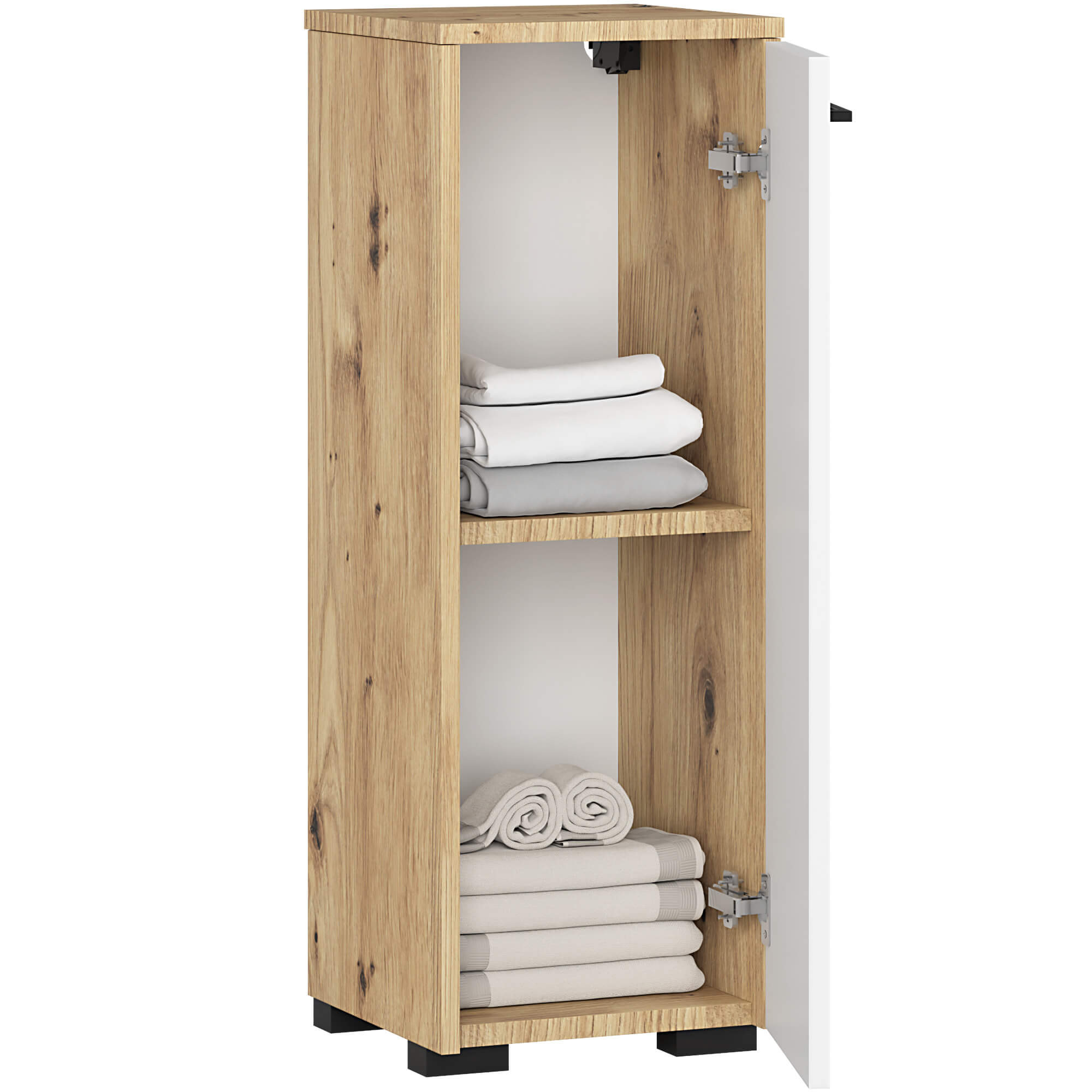 Szafka łazienkowa AKORD FIN Dąb Artisan 30 cm 1 drzwi kolor Biały mat 2 półki 30x30x85 cm - AKORD Meble