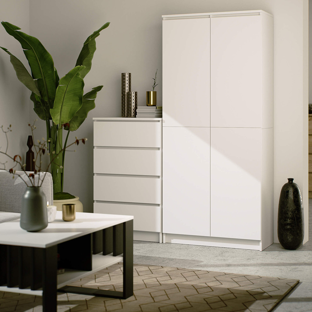 Meble AKORD - Regał R80 Biały 80 cm 2 drzwi kolor Biały mat 8 półek 80x35x180 cm - Producent mebli - tanie meble - 5901738166479