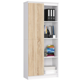REGAŁ BIUROWY R 80 cm CLP 1 DRZWI 4 PÓŁKI BIAŁY / SONOMA