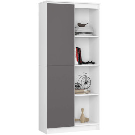 Regał biurowy R 80 cm CLP 1 drzwi 8 półek - biały-grafit szary