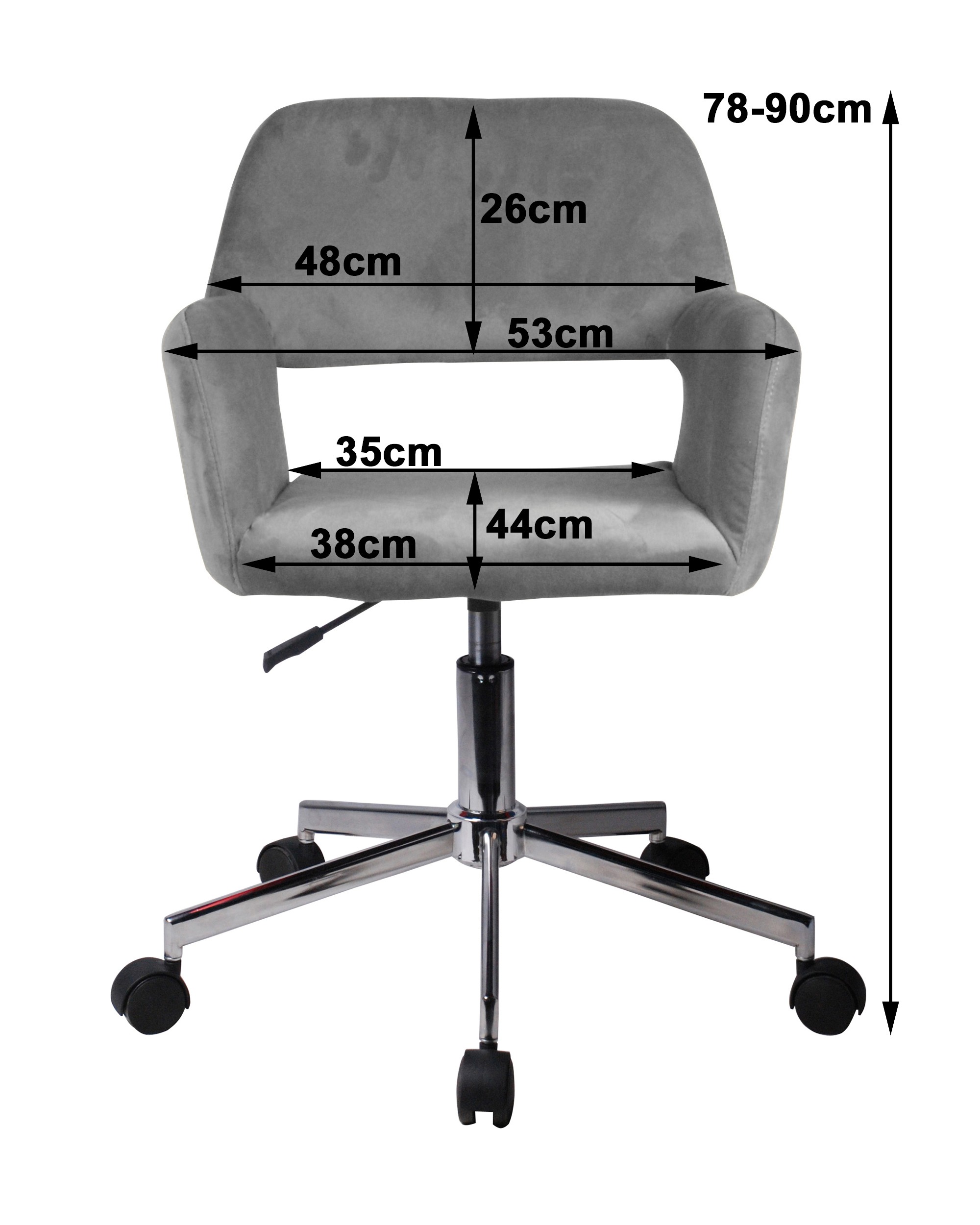 Dimensions 3D - Fauteuil pivotant à roulettes velour AKORD FD22 Vert Bouteille - AKORD Meubles