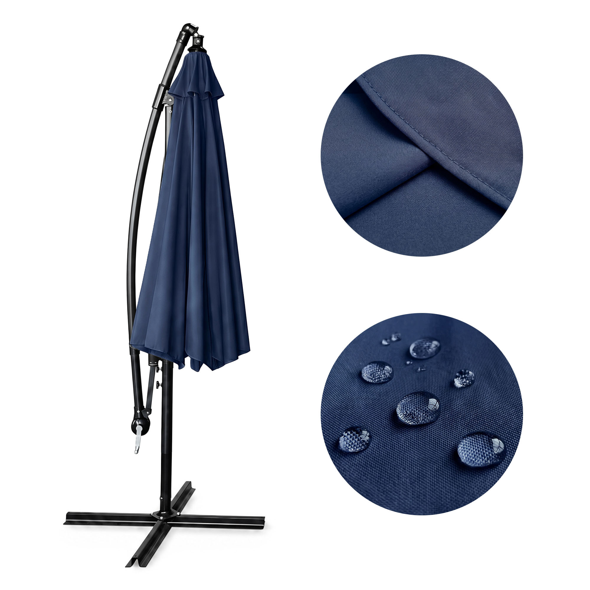 Wodoodporny parasol ogrodowy i tarasowy CYNIA w kolorze granatowym waga 11,7 kg wymiary 300x300x245 cm - AKORD Meble