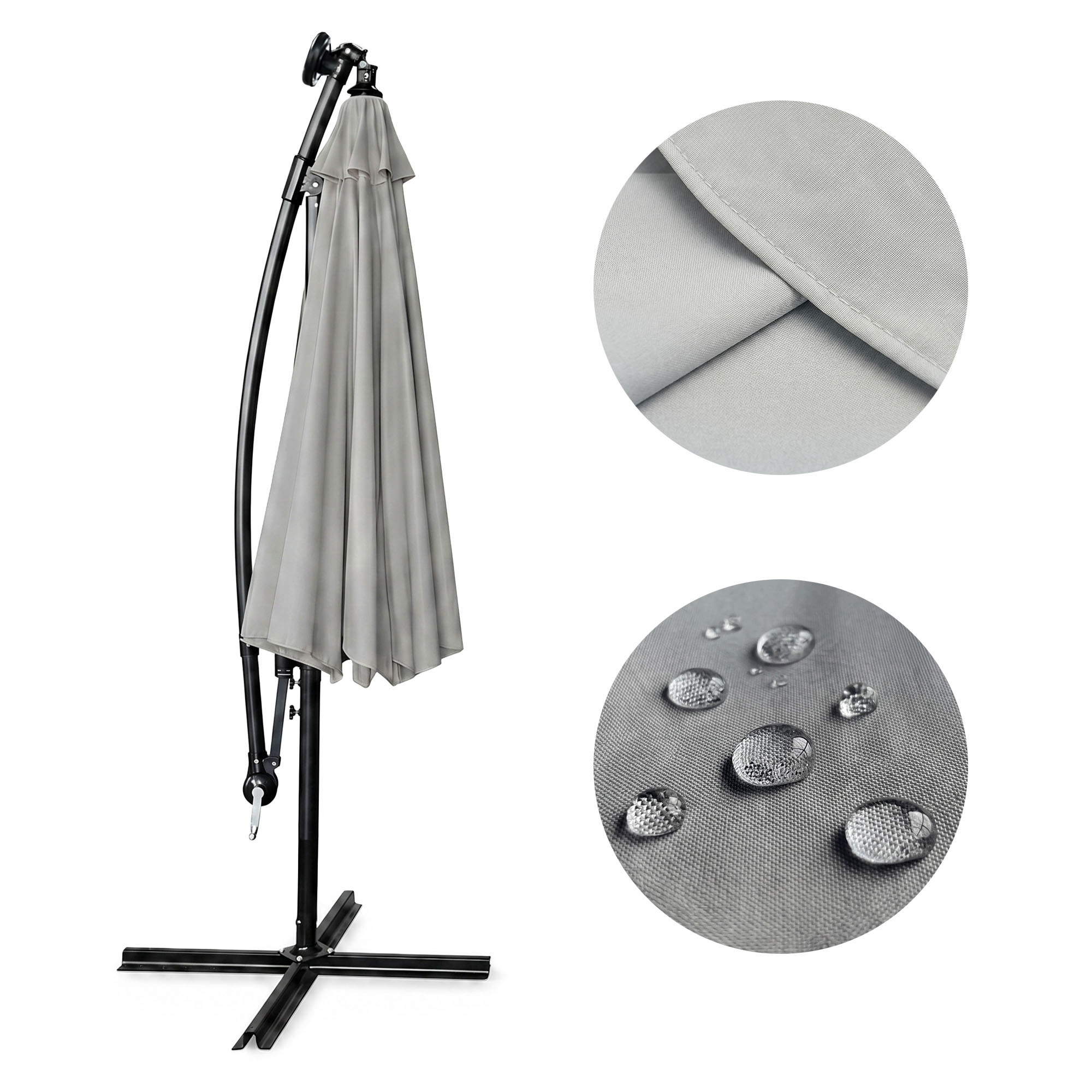 Parasol ogrodowy MILIN jasnoszary z oświetleniem LED waga 12,7 kg wymiary 300x00x45 cm - AKORD Meble