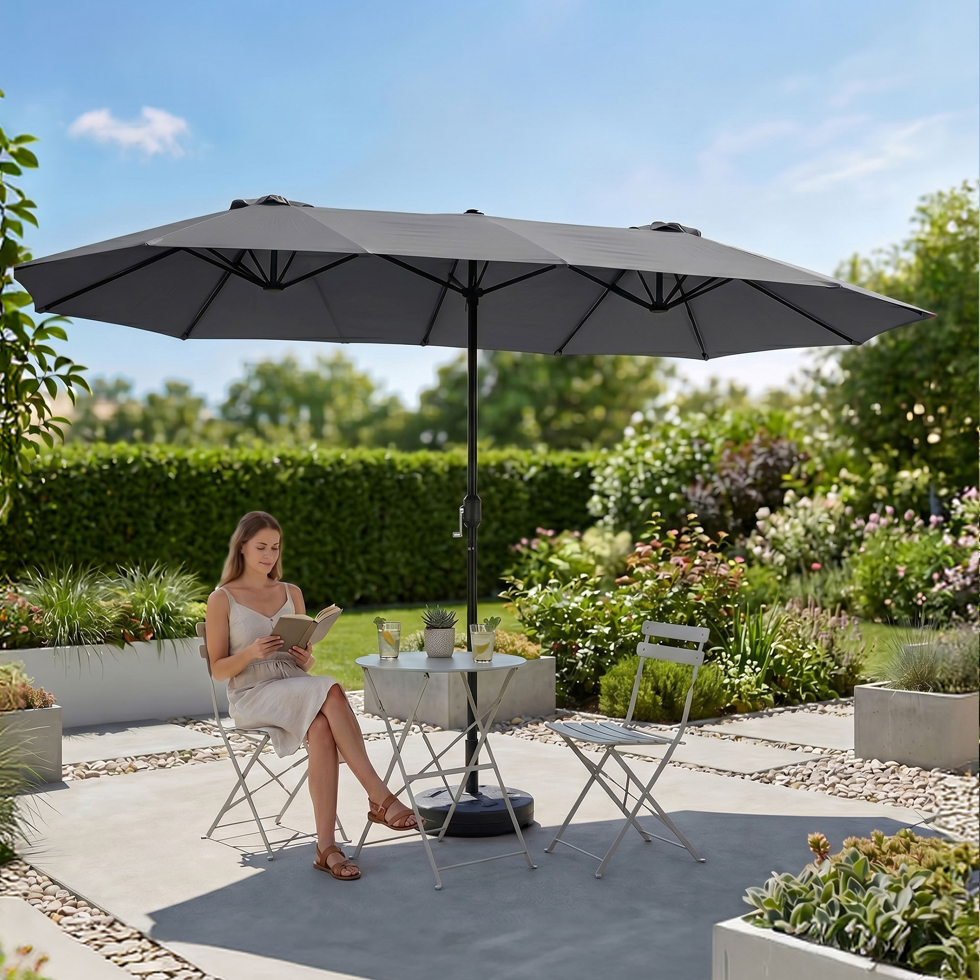Podwójny parasol ogrodowy TILIA w kolorze ciemnoszarym waga 12,3 kg wymiary 460x270x245 cm - Sklep.akord.net.pl - AKORD Meble