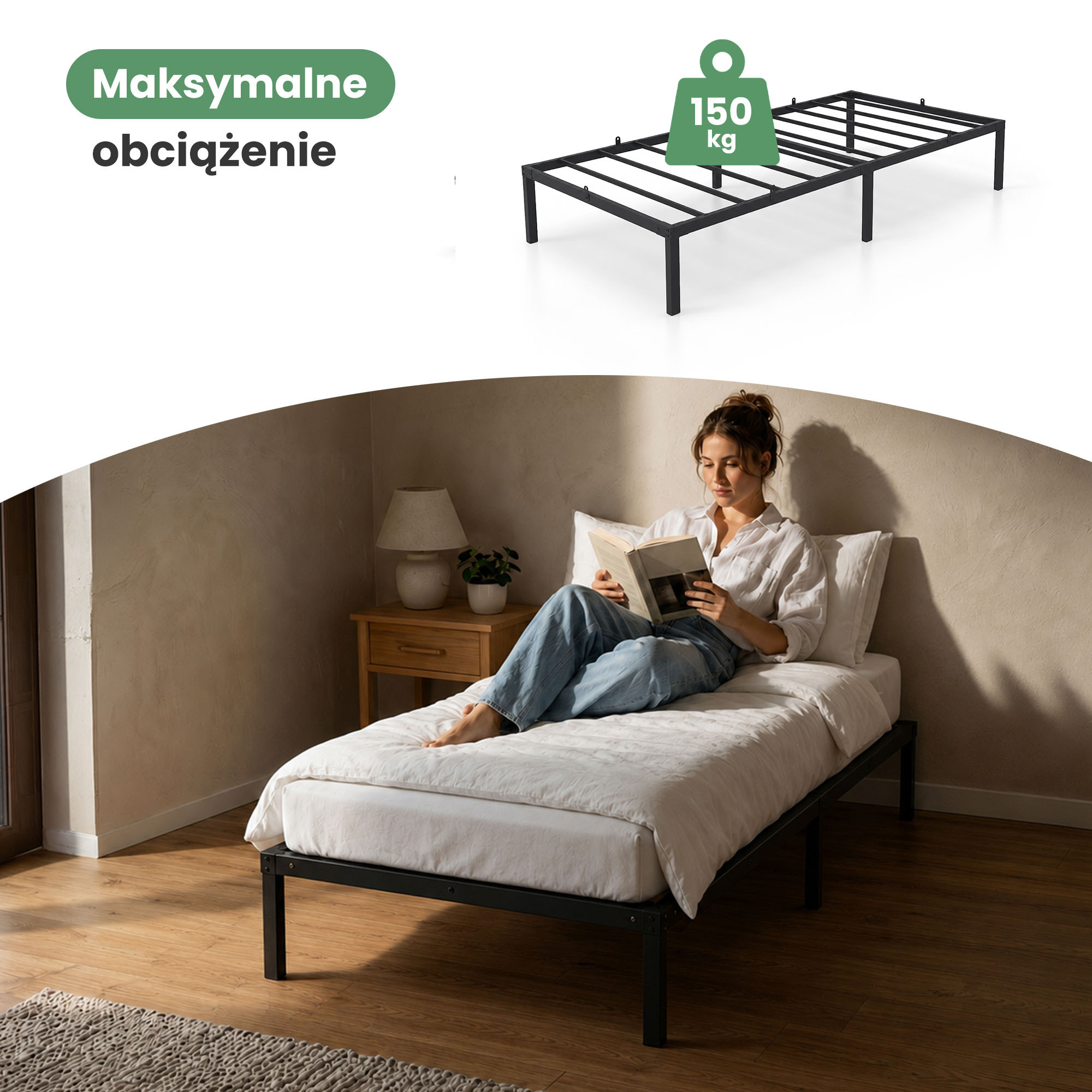 Składana Rama Łóżka Metalowa Stelaż 90x190 cm Czarna 6 Nóżek 10 Listew Łóżko Gościnne - Sklep.akord.net.pl - AKORD Meble