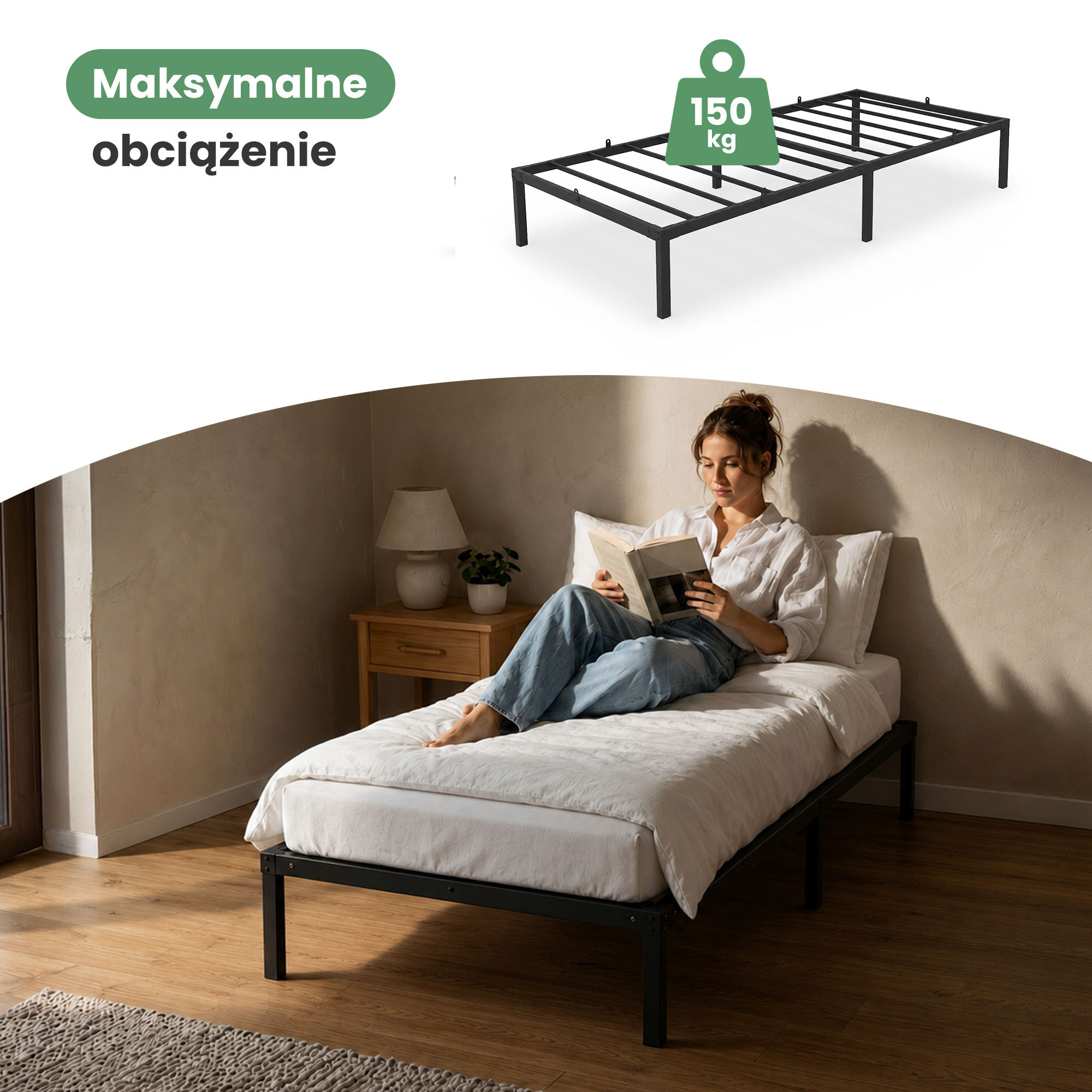 Składana Rama Łóżka Metalowa Stelaż 90x200 cm Czarna 6 Nóżek 10 Listew Łóżko Gościnne - Sklep.akord.net.pl - AKORD Meble