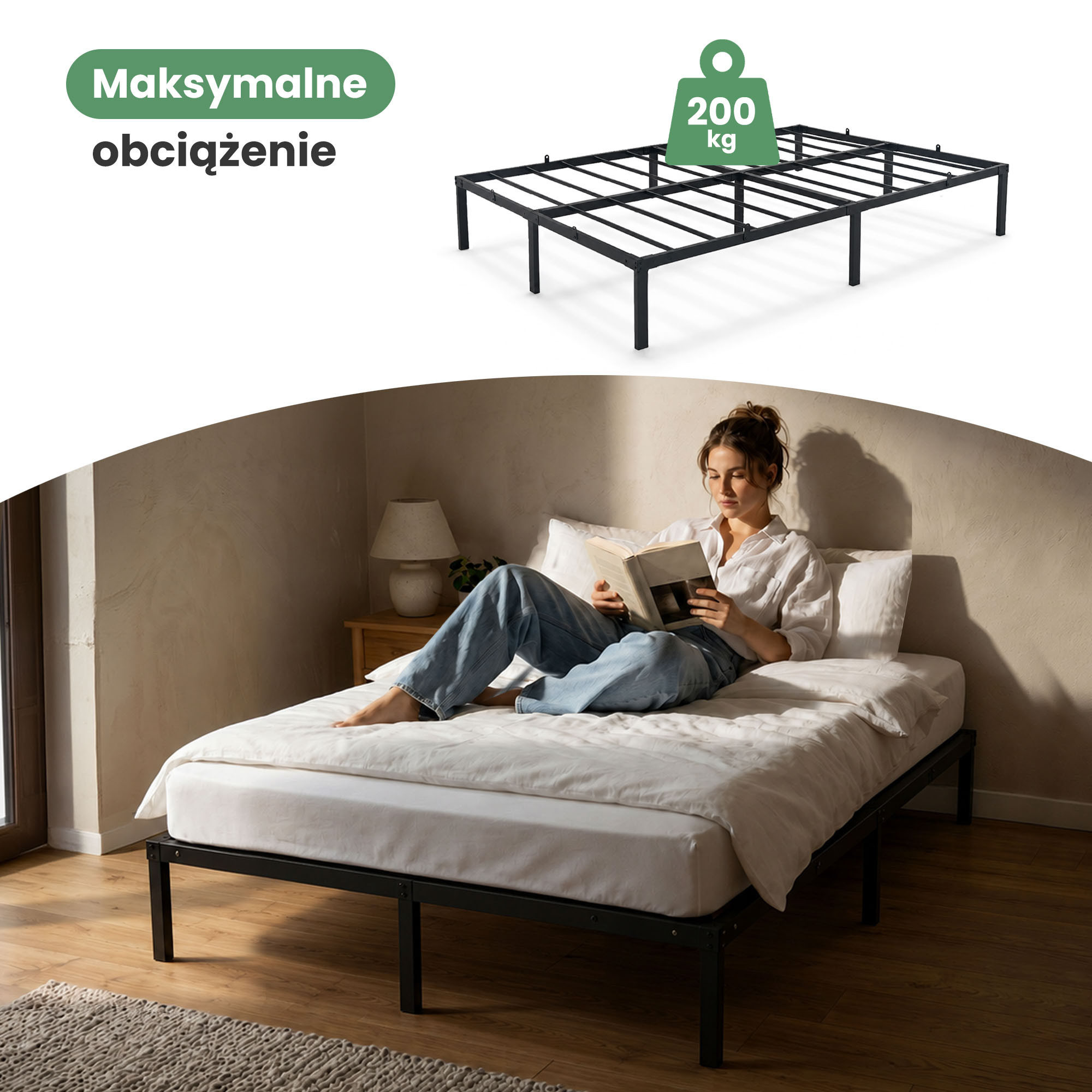 Składana Rama Łóżka Metalowa Stelaż 120x200 cm Czarna 9 Nóżek 20 Listew Łóżko Gościnne - Sklep.akord.net.pl - AKORD Meble