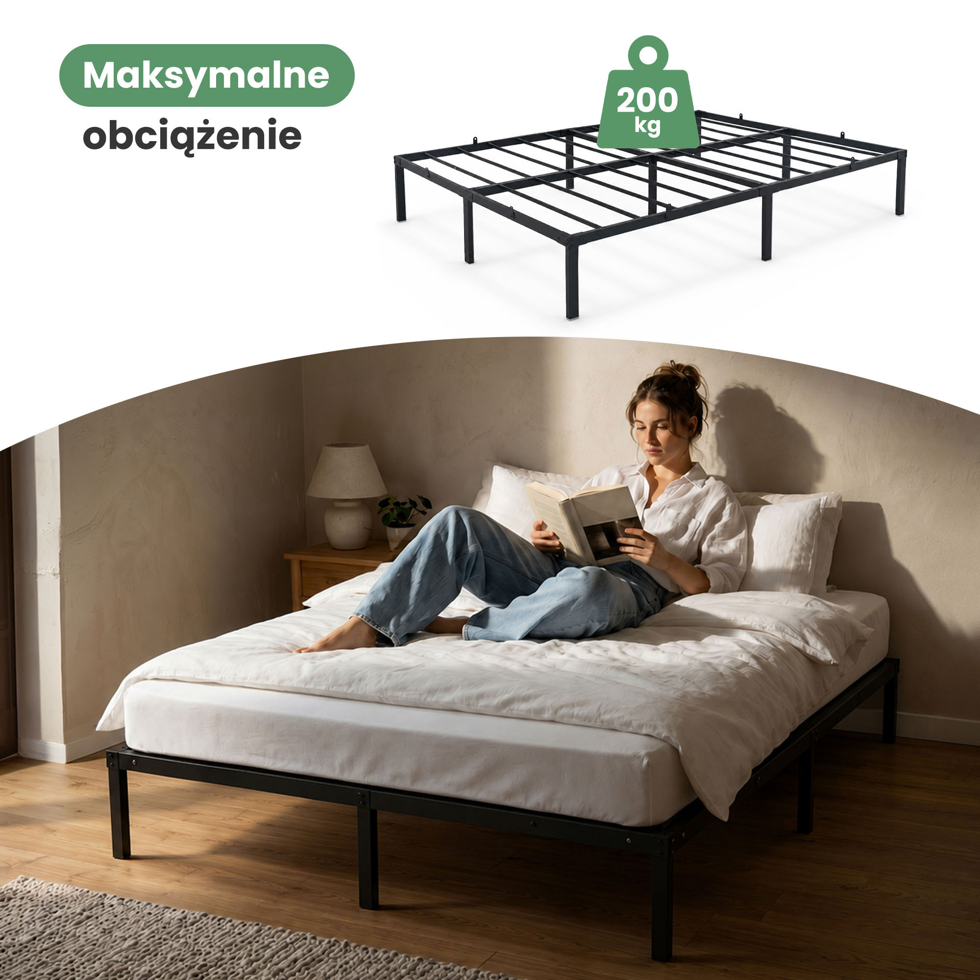 Składana Rama Łóżka Metalowa Stelaż 140x200 cm Czarna 9 Nóżek 20 Listew Łóżko Gościnne - Sklep.akord.net.pl - AKORD Meble