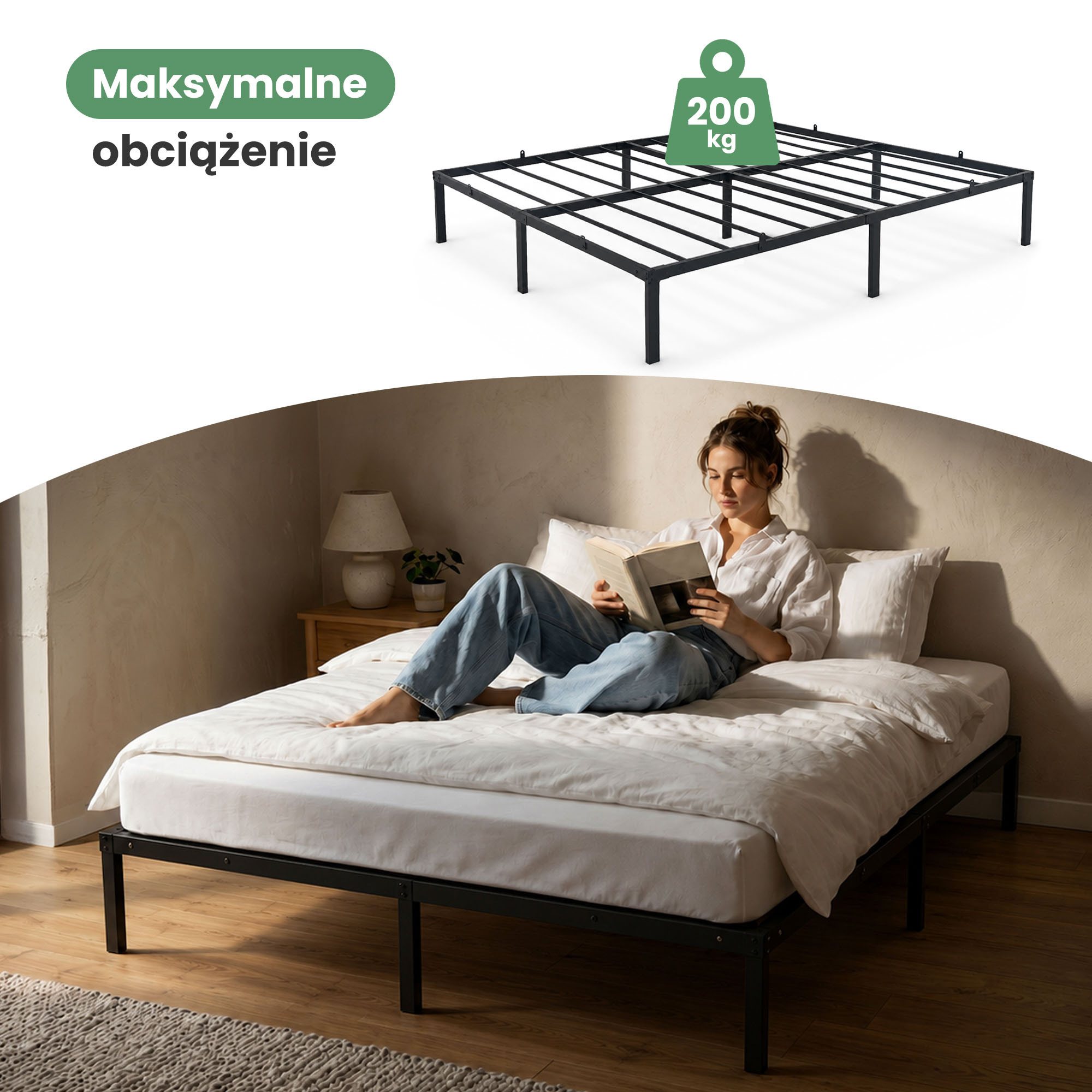 Składana Rama Łóżka Metalowa Stelaż 160x200 cm Czarna 9 Nóżek 20 Listew Łóżko Gościnne - Sklep.akord.net.pl - AKORD Meble