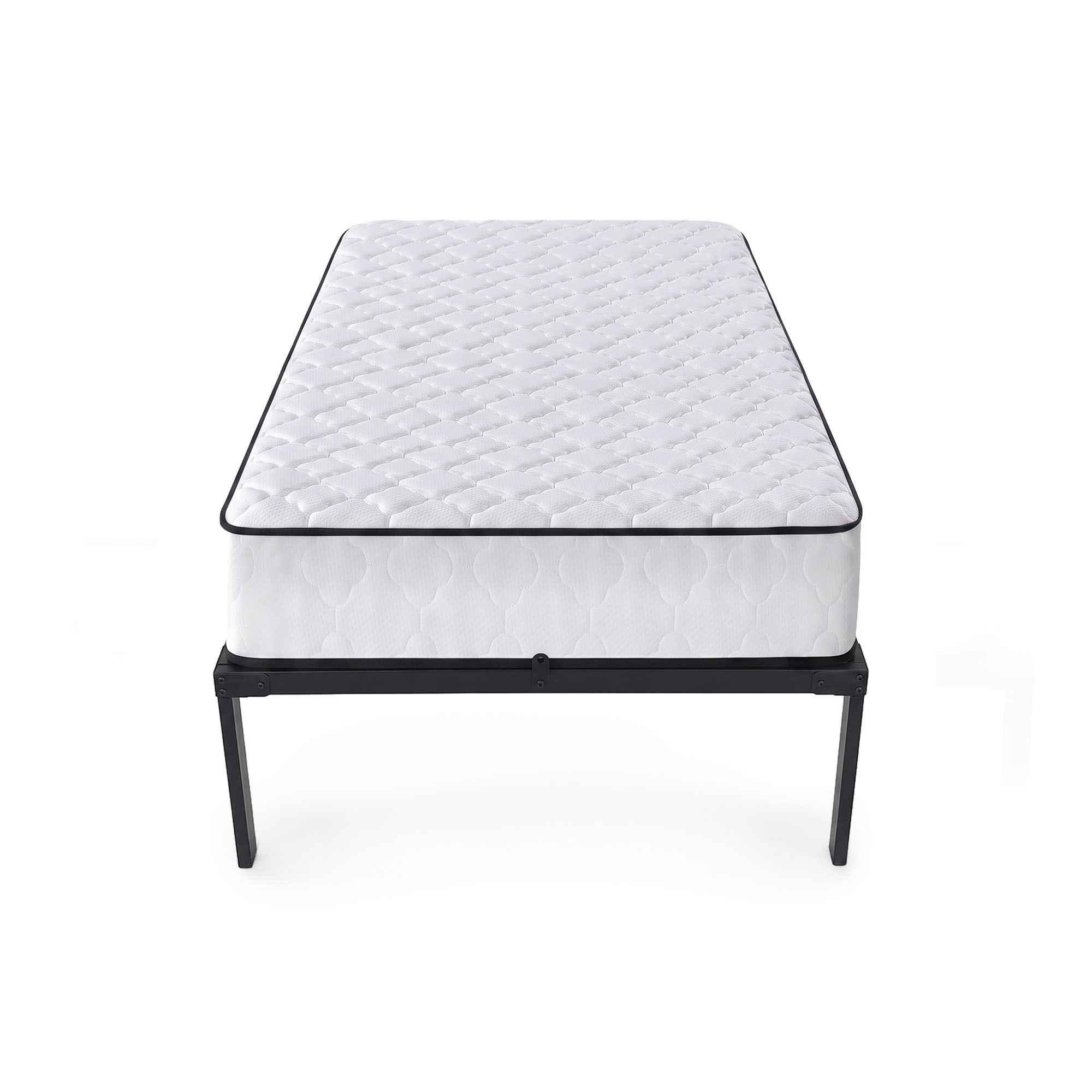 Składana Rama Łóżka Metalowa Stelaż z Materacem 90x200 cm Czarna 6 Nóżek 10 Listew Łóżko Gościnne - AKORD Meble