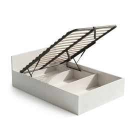 Łóżko z pojemnikiem 100x200 cm metalowy stelaż podnoszony Białe