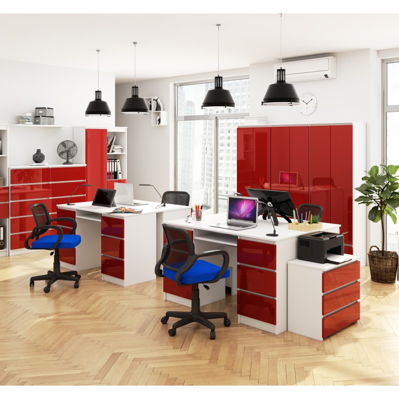 Meble biurowe w kolorze czerwonego połysku