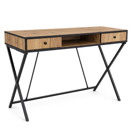 Biurko industrialne komputerowe Dąb Craft CROSSLINE 120 cm 2 szuflady 1 półka Czarne nogi
