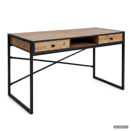 Biurko industrialne komputerowe Dąb Craft ELONIS 123 cm 2 szuflady 1 półka Czarne nogi