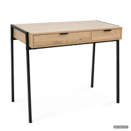 Biurko industrialne komputerowe Dąb Artisan ZENTIA 100 cm 2 szuflady Czarne nogi