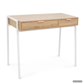 Biurko industrialne komputerowe Dąb Artisan ZENTIA 100 cm 2 szuflady Białe nogi