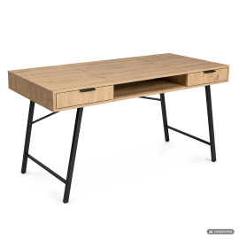 Biurko industrialne komputerowe Dąb Artisan ARDEN 120 cm 2 szuflady 1 półka Czarne nogi