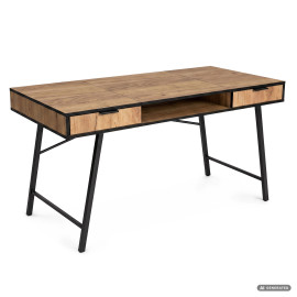 Biurko industrialne komputerowe Dąb Craft ARDEN 120 cm 2 szuflady 1 półka Czarne nogi