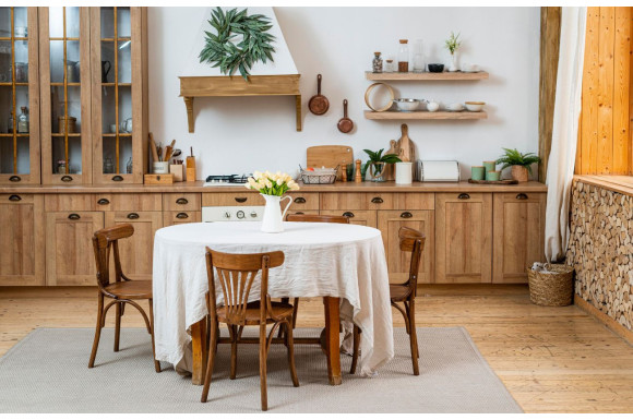 Modern farmhouse. Jak urządzić salon, jadalnię i kuchnię w tym stylu?