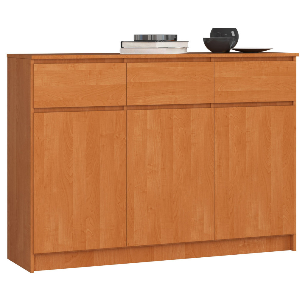 Komoda K140 Olcha 138 cm 3 drzwi 3 szuflady kolor Olcha mat 6 półek 138x40x99 cm